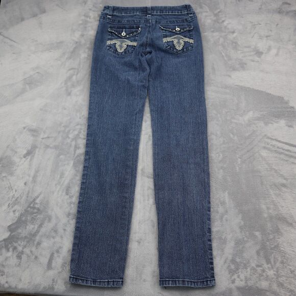 Hot Bottoms Pants Womens 5 Blue Mid Rise Straight Cut Flat Front Jeans - Picture 7 of 16